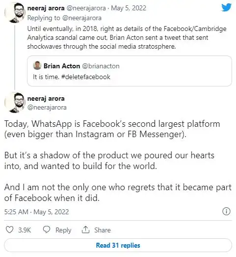 WhatsApp Facebook收购内幕_WhatsApp前首席财务官后悔收购_WhatsApp